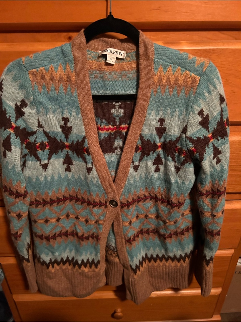 Pendleton Women’s Teal & Brown Patterned Cardigan Sweater